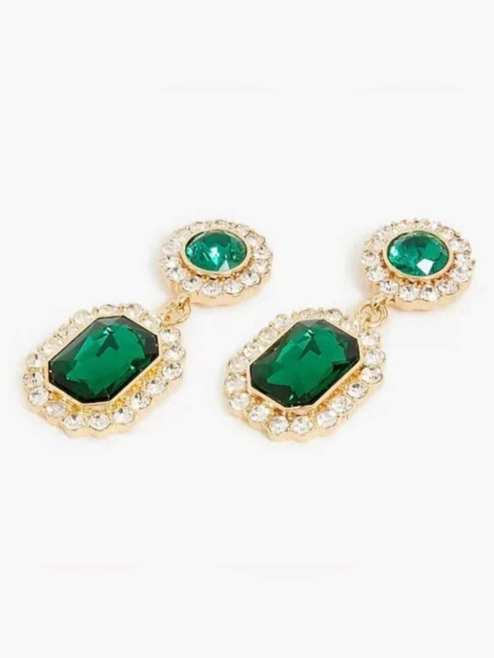 J Crew emerald green and rhinestone drop earrings NEW STUNNING!